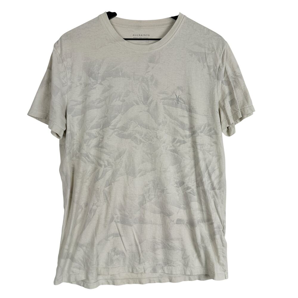 AllSaints Mens Crew Neck T-shirt Gray Crinkle Print - M
